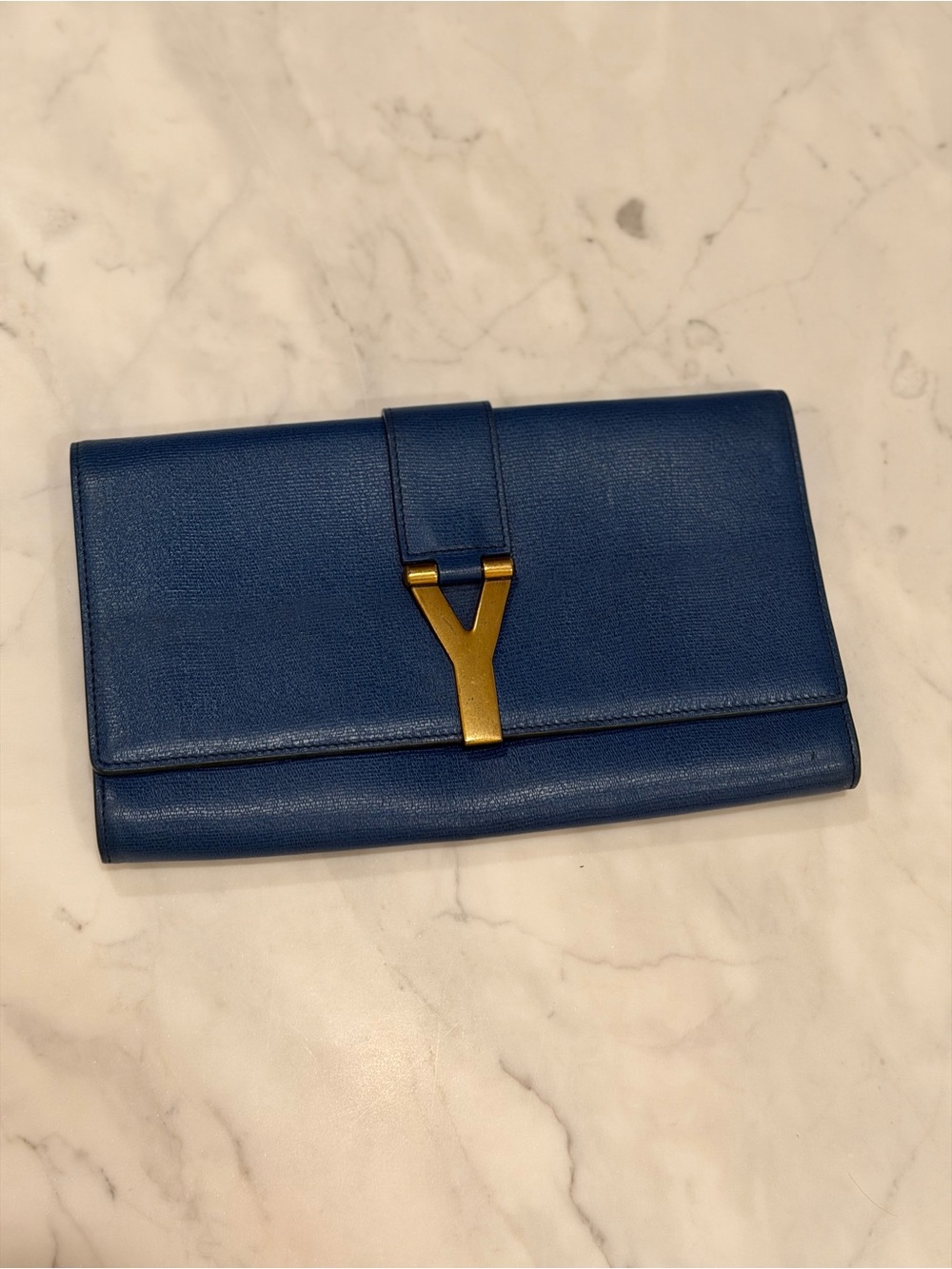 Yves Saint Laurent Blue Leather Clutch